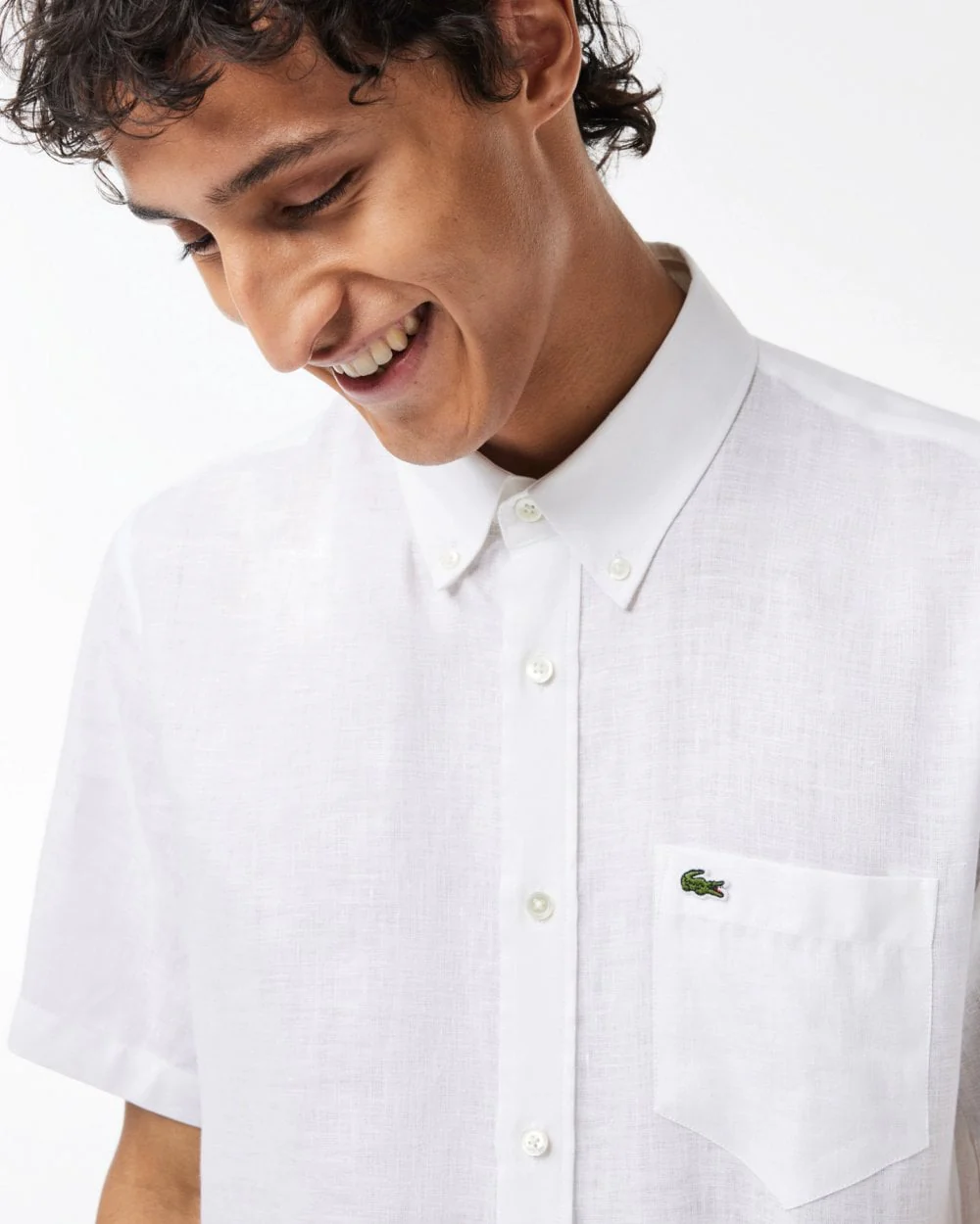 Lacoste Mens Short Sleeve Straight Cut Linen Shirt - Image 2