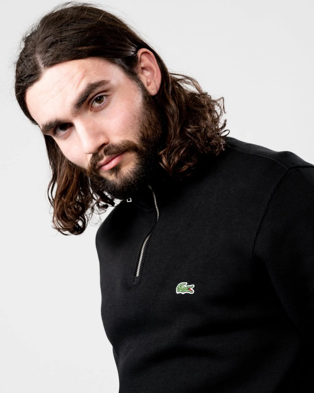 Lacoste Mens Zippered Stand-Up Collar Cotton Sweatshirt - Black 031 - Image 3