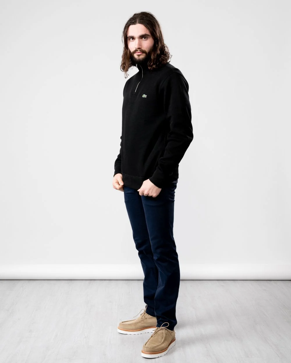 Lacoste Mens Zippered Stand-Up Collar Cotton Sweatshirt - Black 031 - Image 4