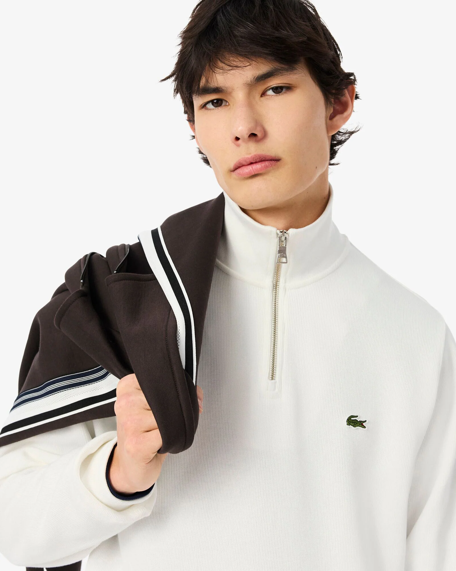 Lacoste Mens Zippered Stand-Up Collar Cotton Sweatshirt - Flour 70V - Image 2