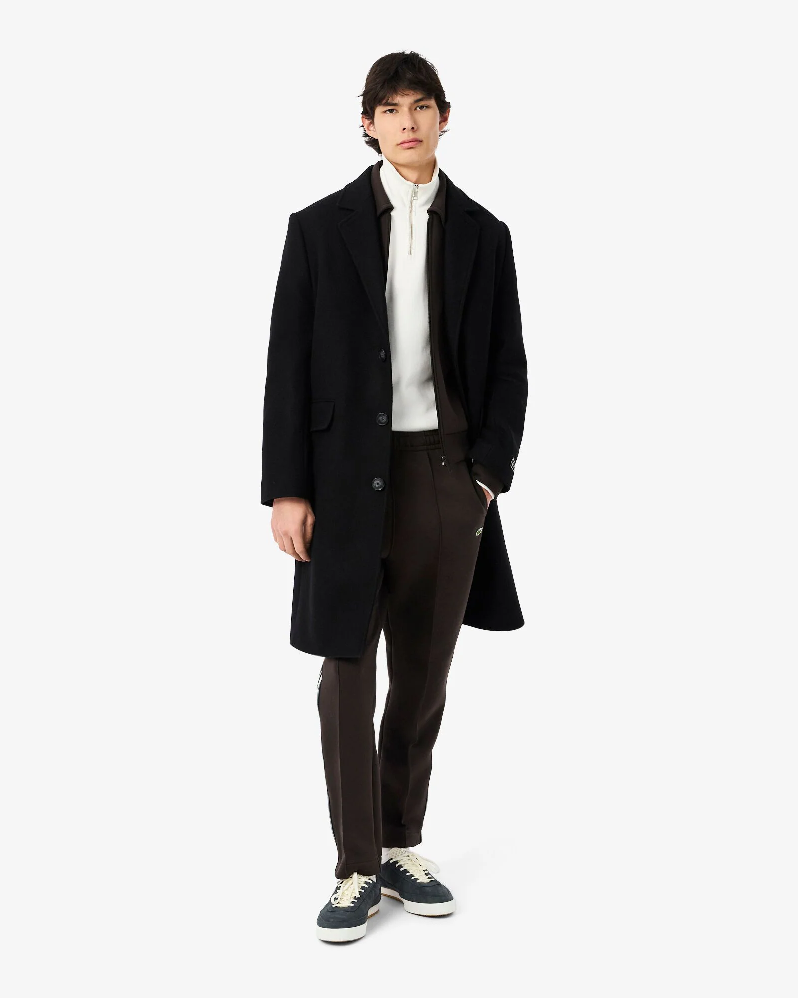 Lacoste Mens Zippered Stand-Up Collar Cotton Sweatshirt - Flour 70V - Image 3