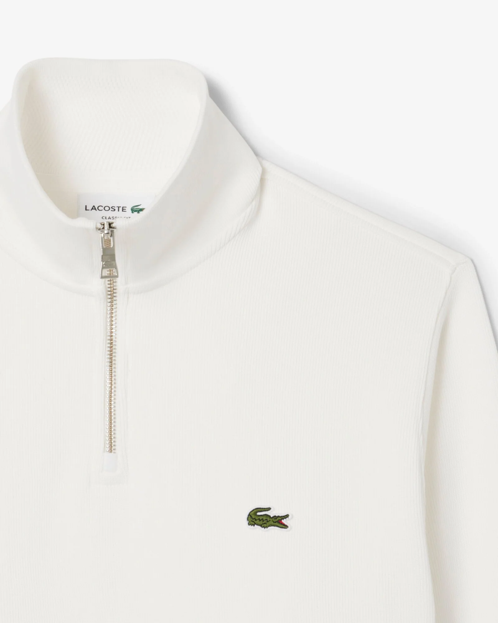 Lacoste Mens Zippered Stand-Up Collar Cotton Sweatshirt - Flour 70V - Image 5