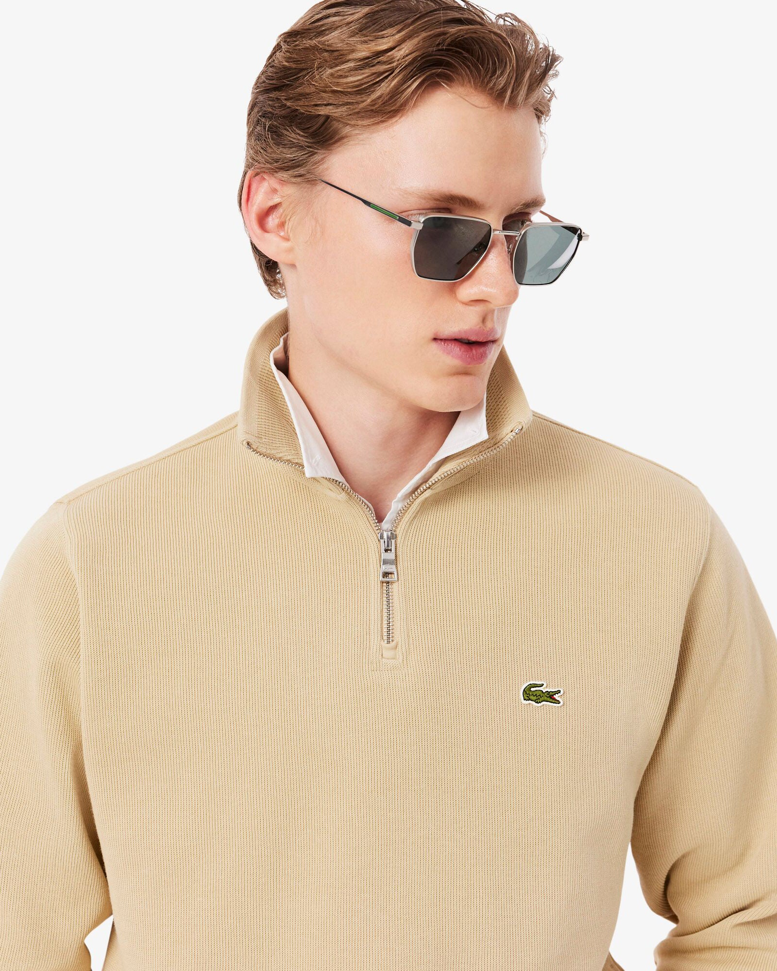 Lacoste Zippered Stand-Up Collar Cotton Sweatshirt - Millet 8XF - Image 2