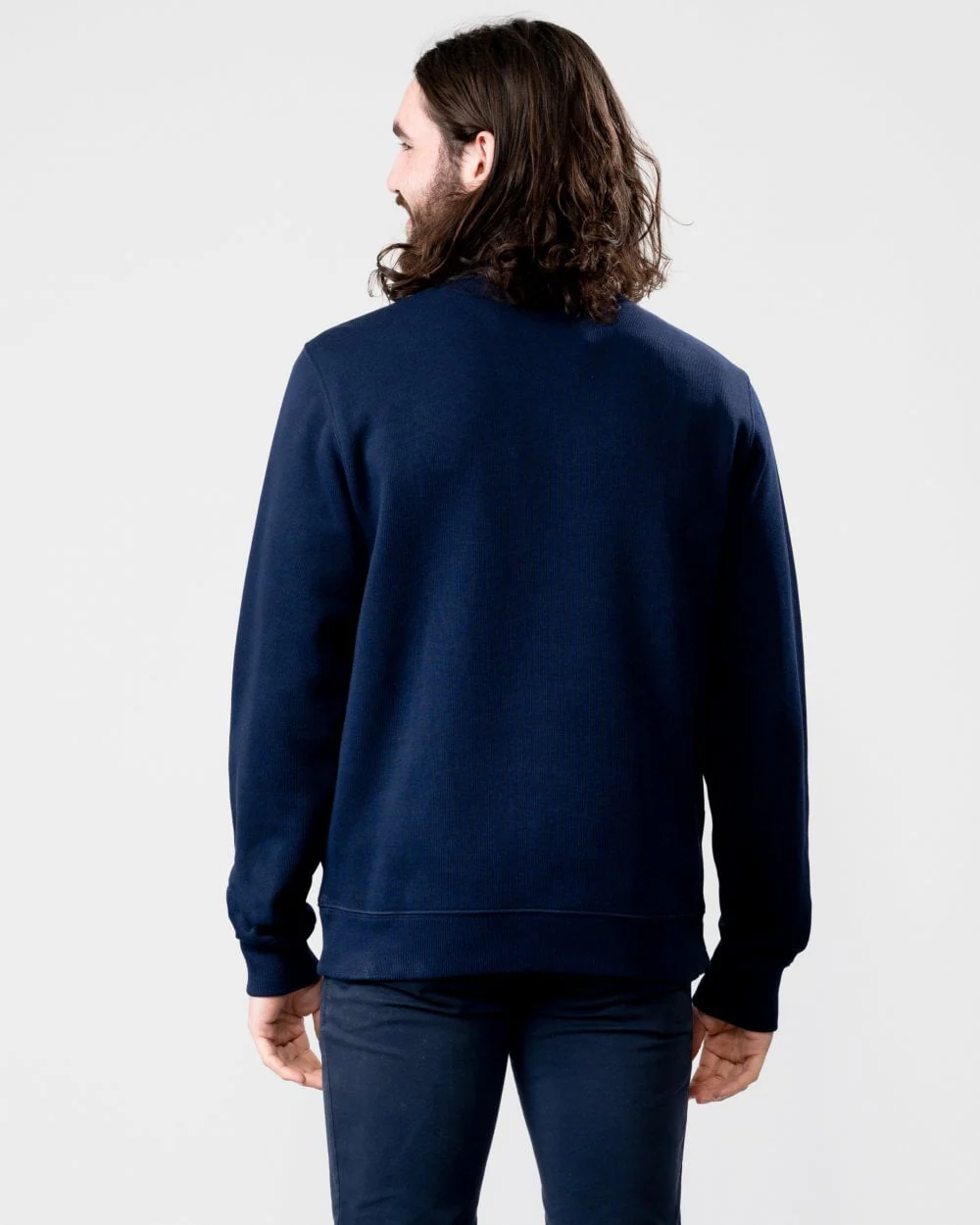 Lacoste Mens Zippered Stand-Up Collar Cotton Sweatshirt - Navy Blue 166 - Image 4