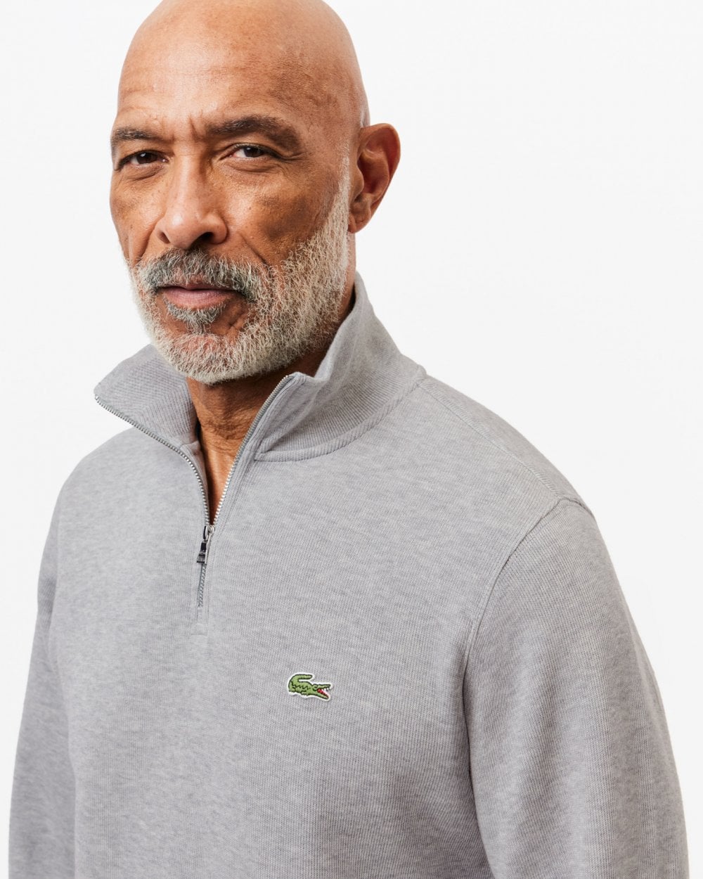 Lacoste Mens Zippered Stand-Up Collar Cotton Sweatshirt - Silver Chine CCA - Image 2