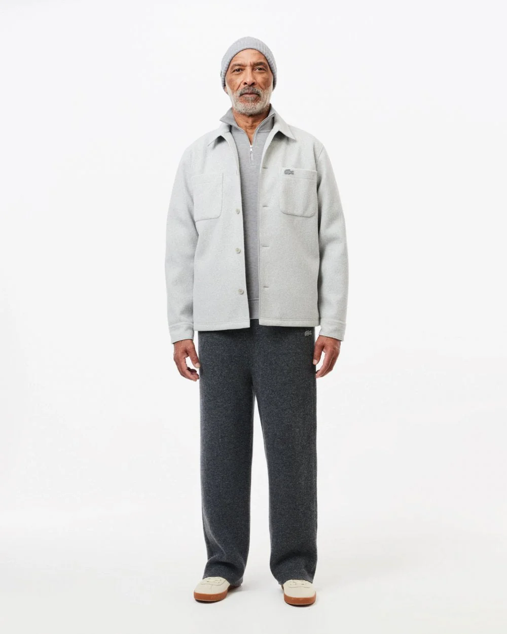Lacoste Mens Zippered Stand-Up Collar Cotton Sweatshirt - Silver Chine CCA - Image 3