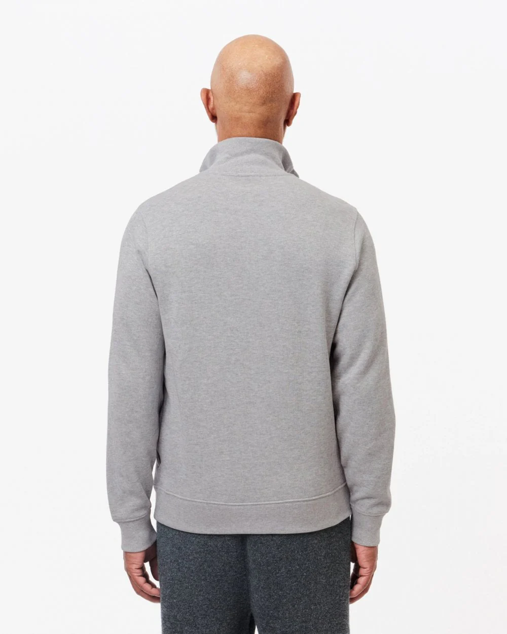 Lacoste Mens Zippered Stand-Up Collar Cotton Sweatshirt - Silver Chine CCA - Image 4