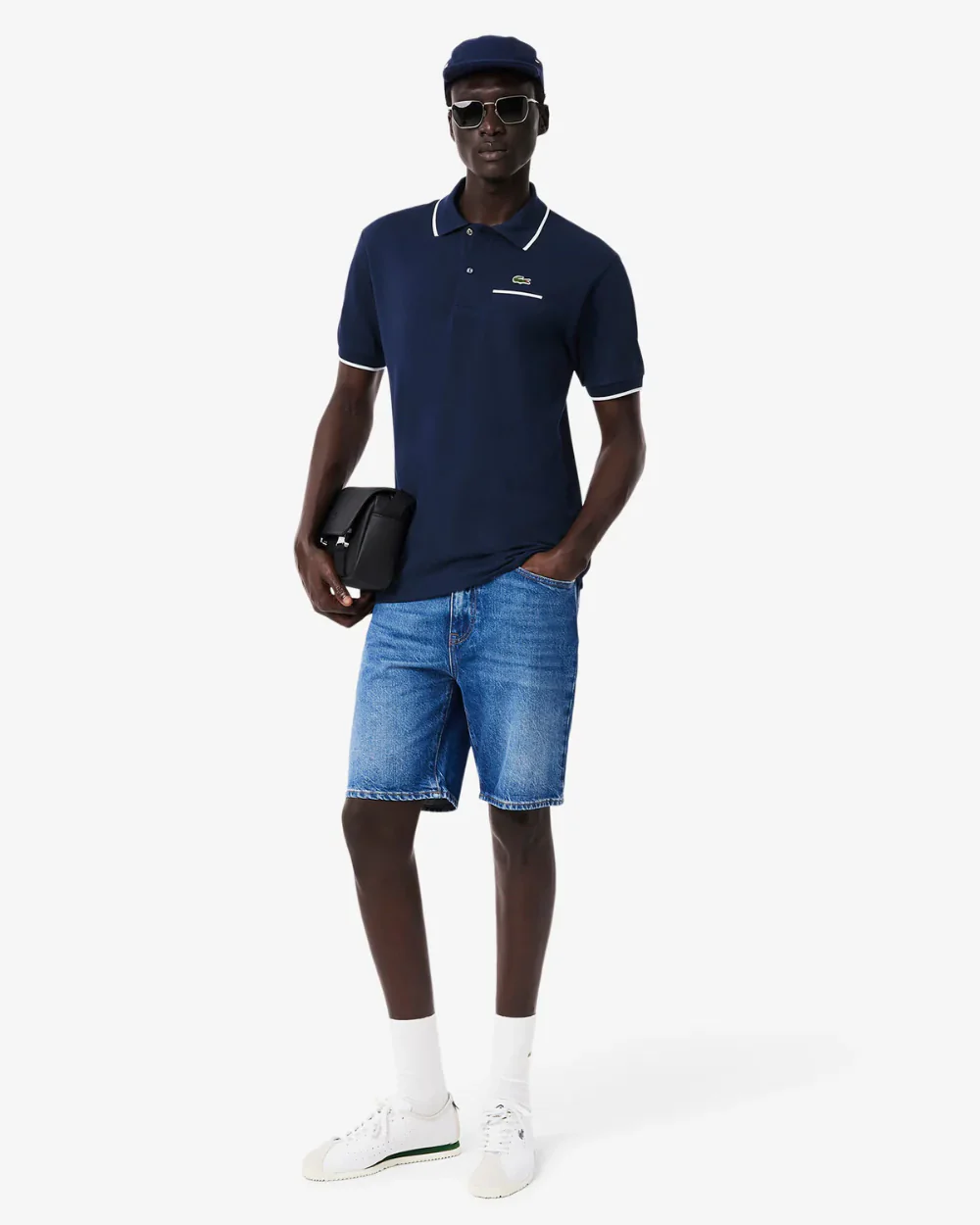 Lacoste Pocket Accent L.12.12 Mens Classic Fit Polo Shirt - Navy Blue/Flour - Image 2