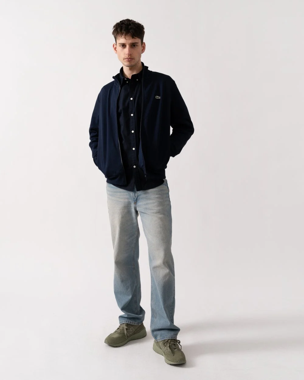 Lacoste Regular Fit Brushed Fleece Mens Zippered Sweatshirt - Navy Blue 166 - Image 2