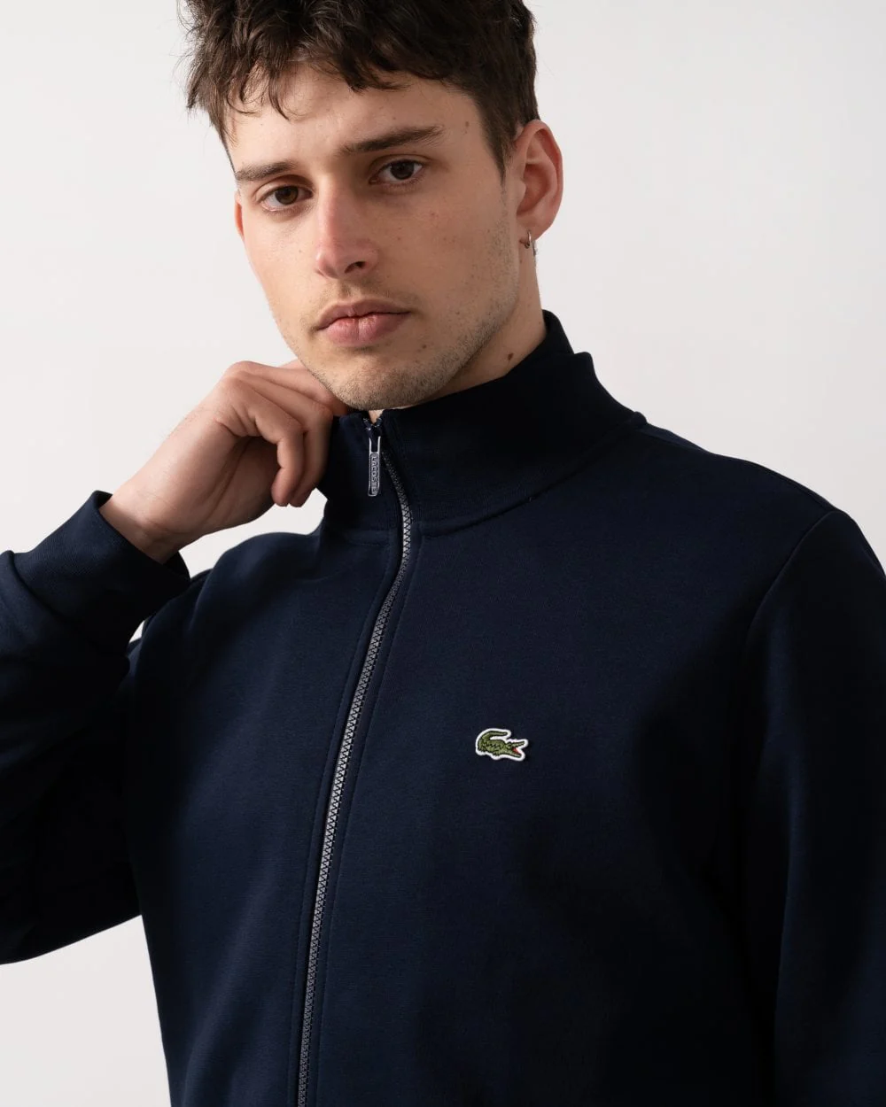 Lacoste Regular Fit Brushed Fleece Mens Zippered Sweatshirt - Navy Blue 166 - Image 3