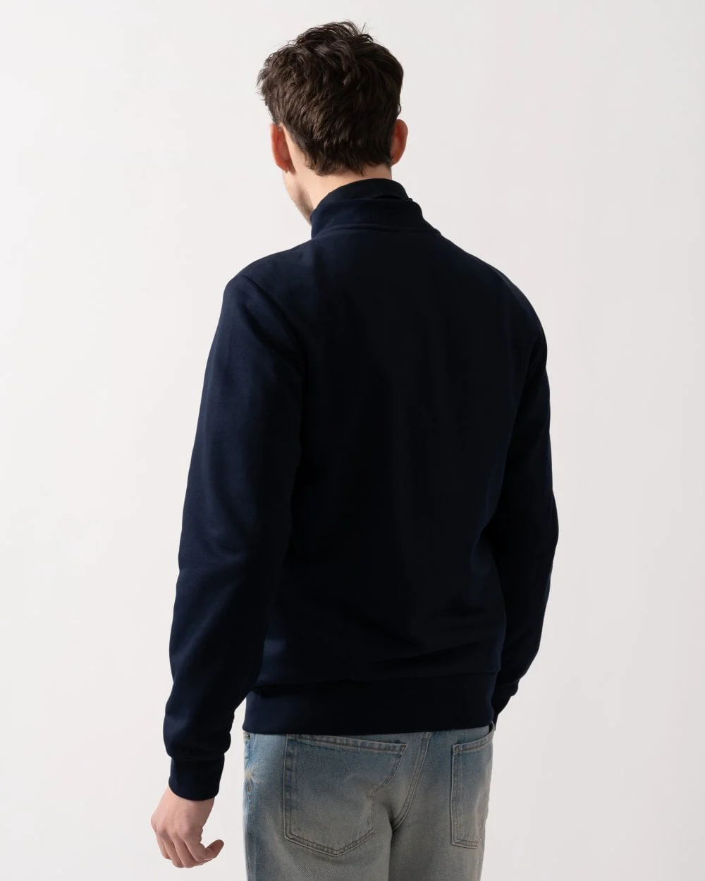 Lacoste Regular Fit Brushed Fleece Mens Zippered Sweatshirt - Navy Blue 166 - Image 4