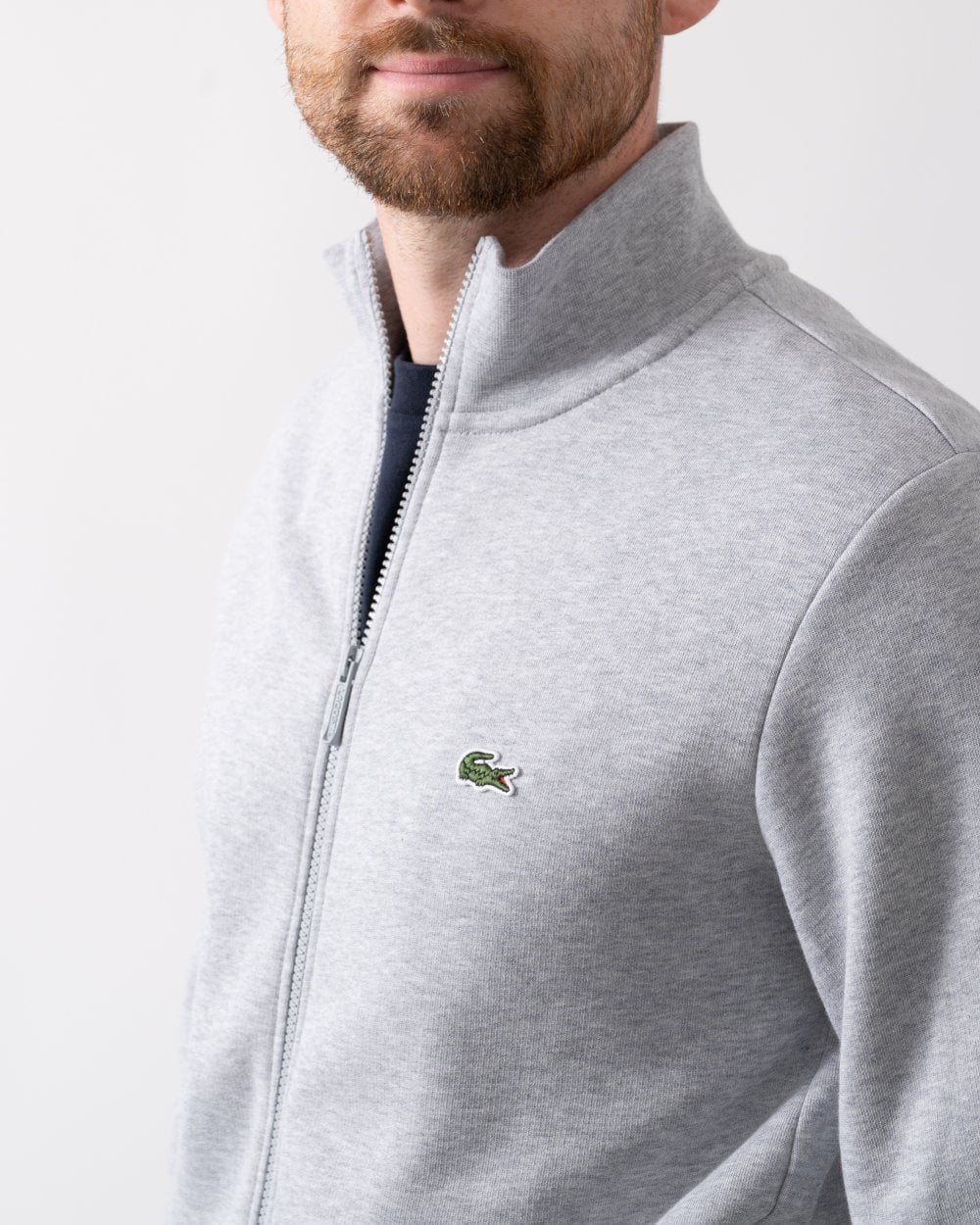 Lacoste Regular Fit Brushed Fleece Mens Zippered Sweatshirt - Silver Chine CCA - Image 2