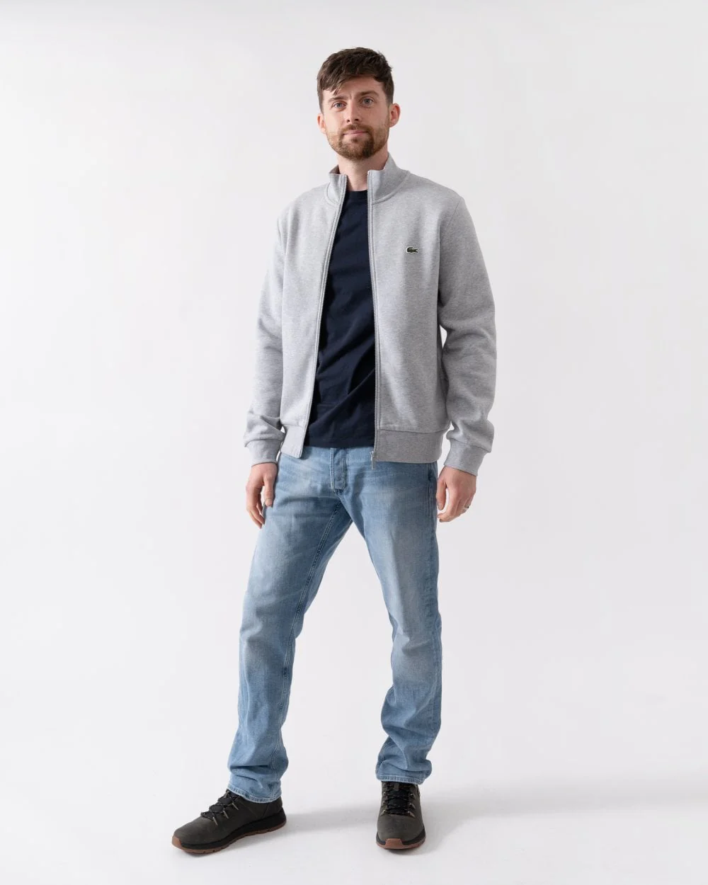 Lacoste Regular Fit Brushed Fleece Mens Zippered Sweatshirt - Silver Chine CCA - Image 3
