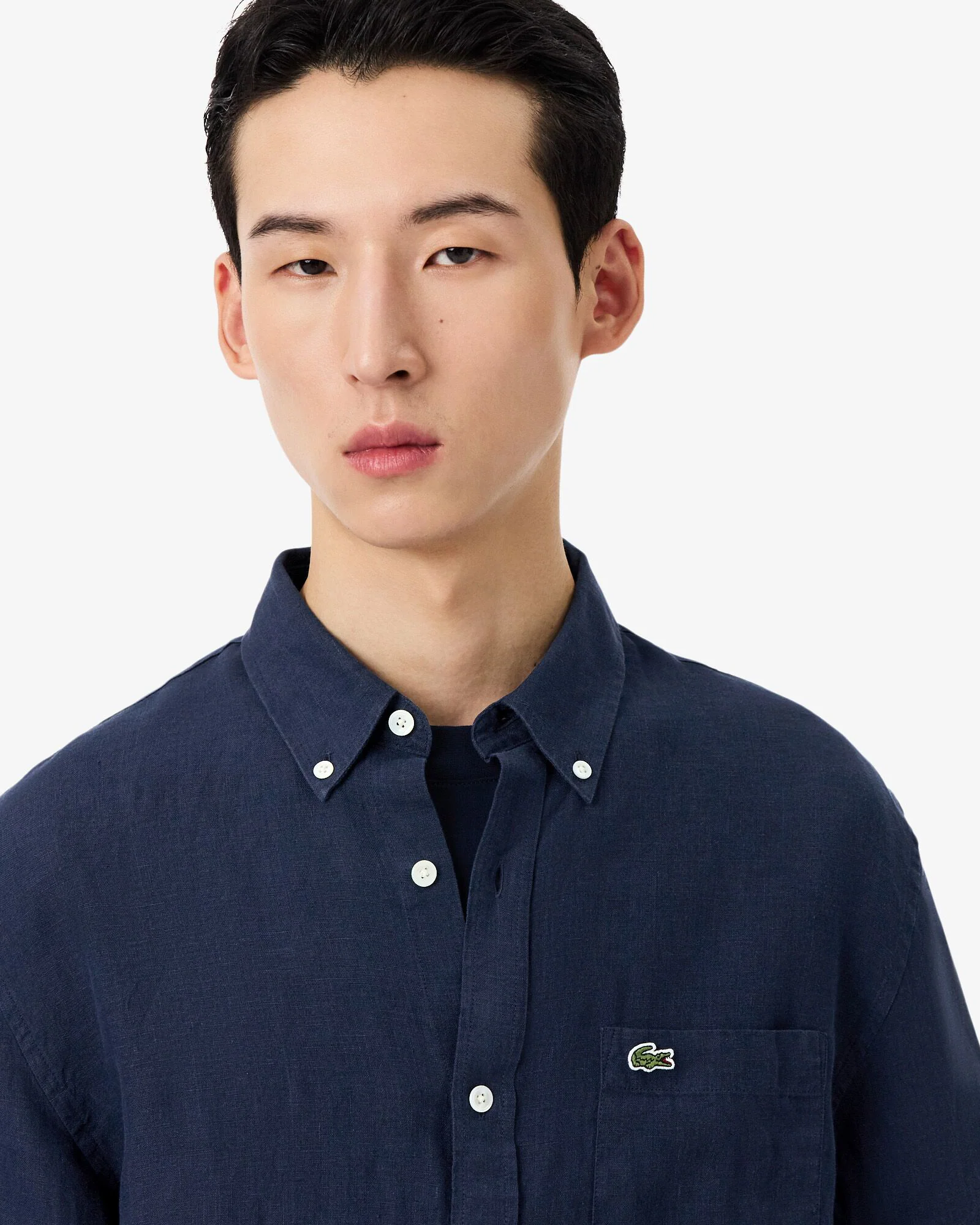 Lacoste Regular Fit Long Sleeve Mens Linen Shirt - Navy Blue 166 - Image 2