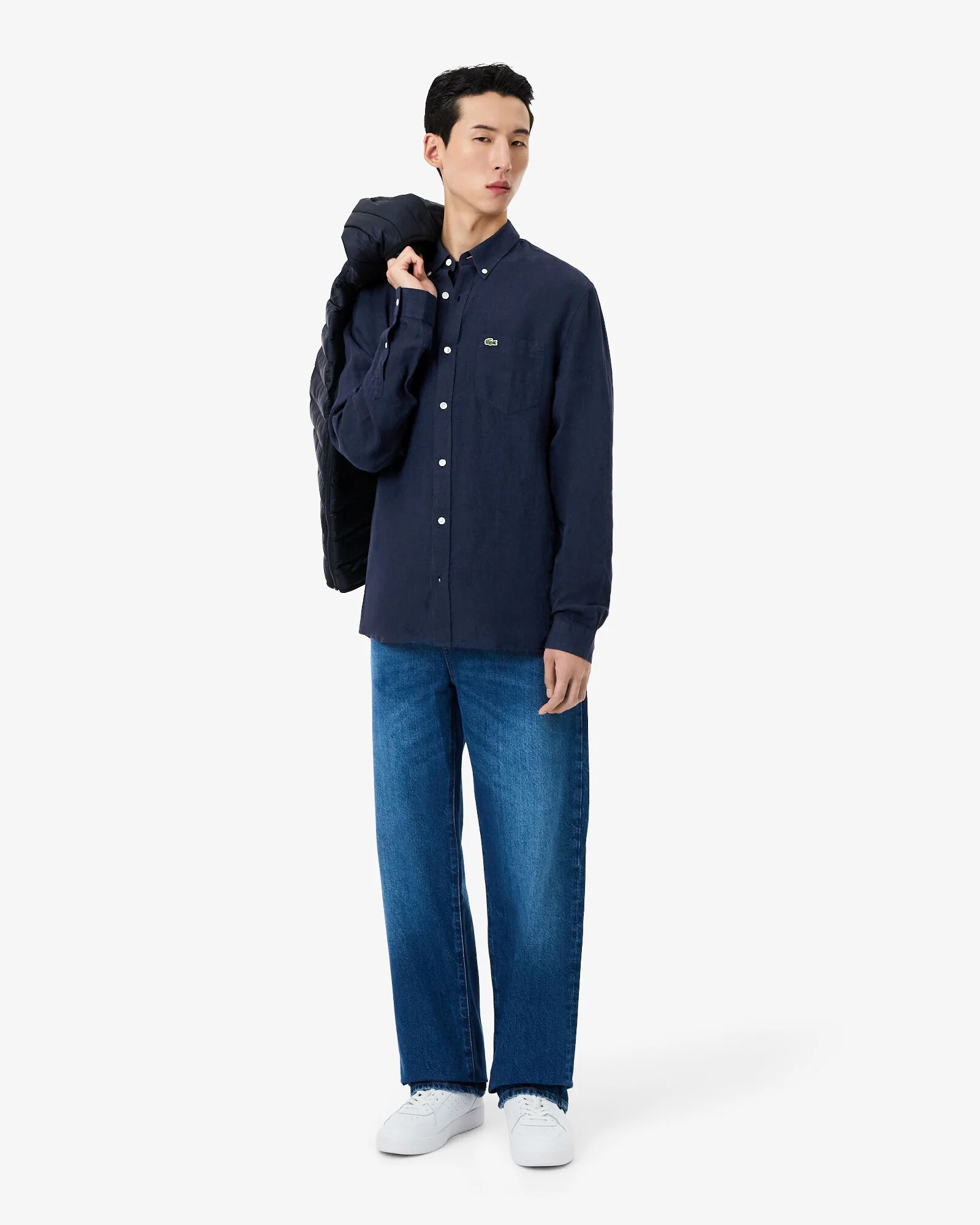 Lacoste Regular Fit Long Sleeve Mens Linen Shirt - Navy Blue 166 - Image 3