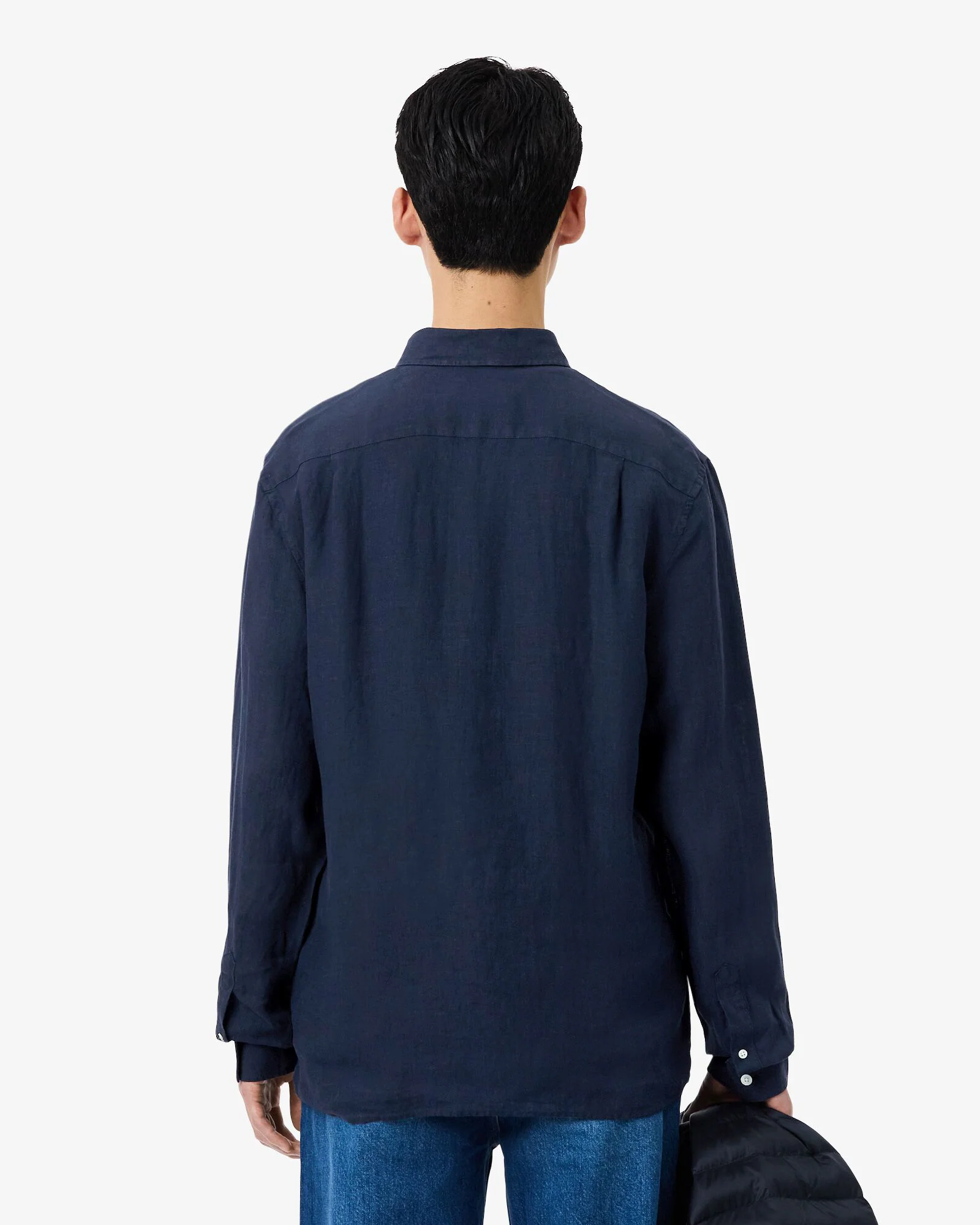 Lacoste Regular Fit Long Sleeve Mens Linen Shirt - Navy Blue 166 - Image 4
