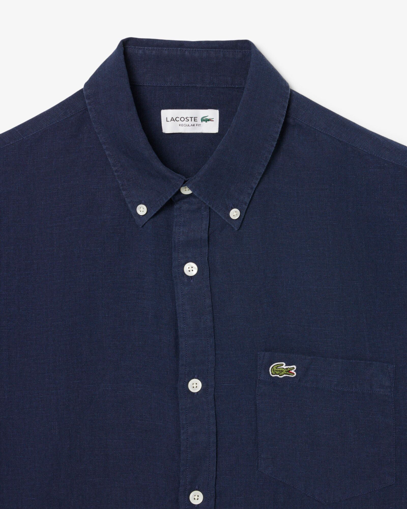 Lacoste Regular Fit Long Sleeve Mens Linen Shirt - Navy Blue 166 - Image 5