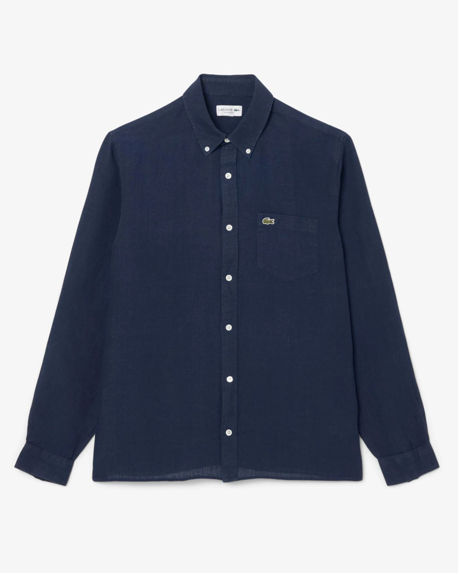 Lacoste Regular Fit Long Sleeve Mens Linen Shirt - Navy Blue 166 - Image 7