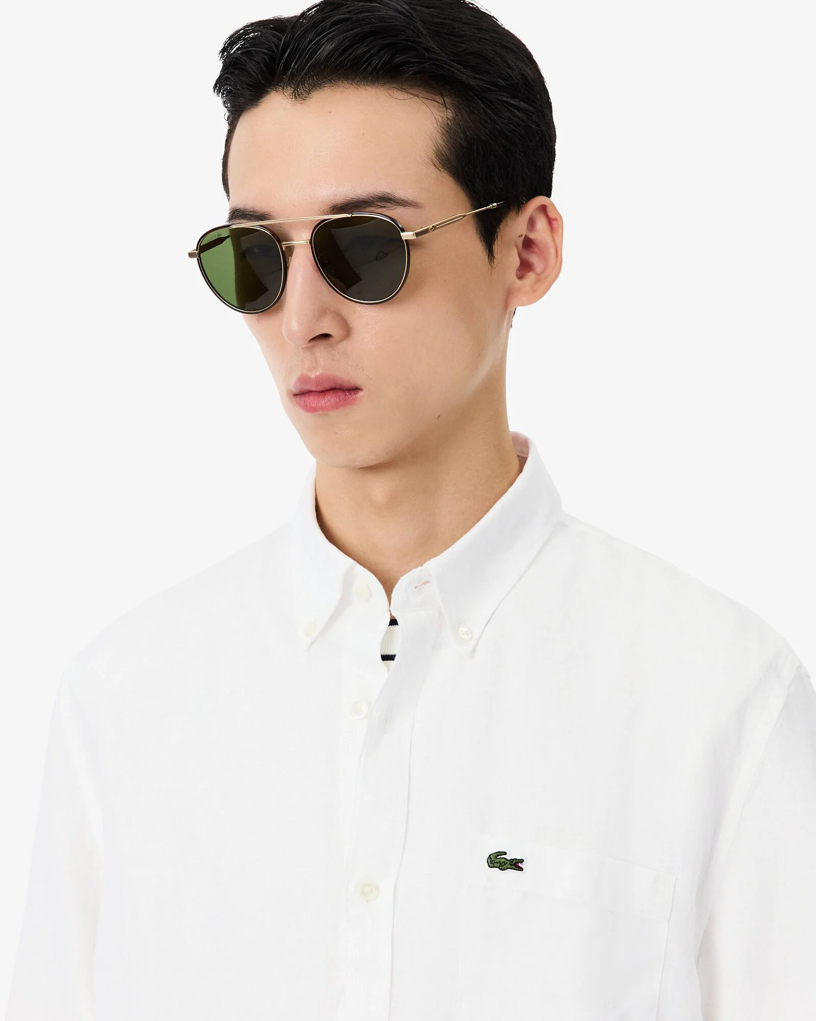 Lacoste Regular Fit Long Sleeve Mens Linen Shirt - White 001 - Image 2