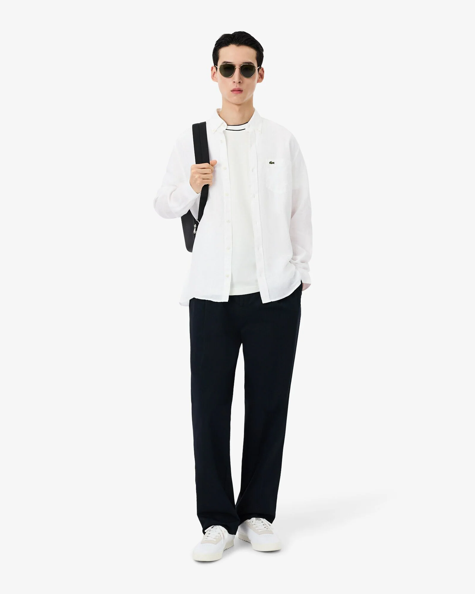 Lacoste Regular Fit Long Sleeve Mens Linen Shirt - White 001 - Image 3