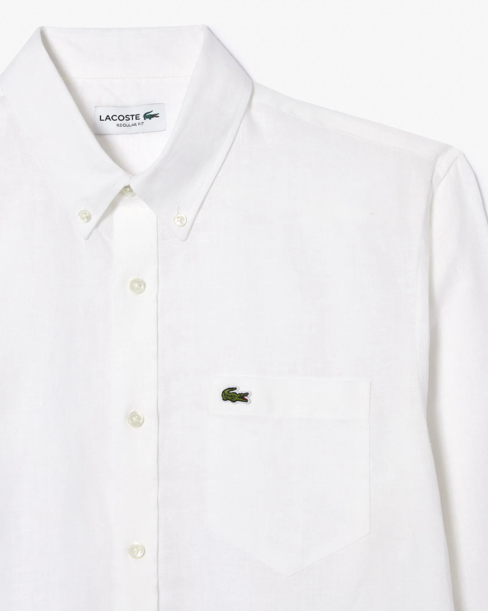Lacoste Regular Fit Long Sleeve Mens Linen Shirt - White 001 - Image 5