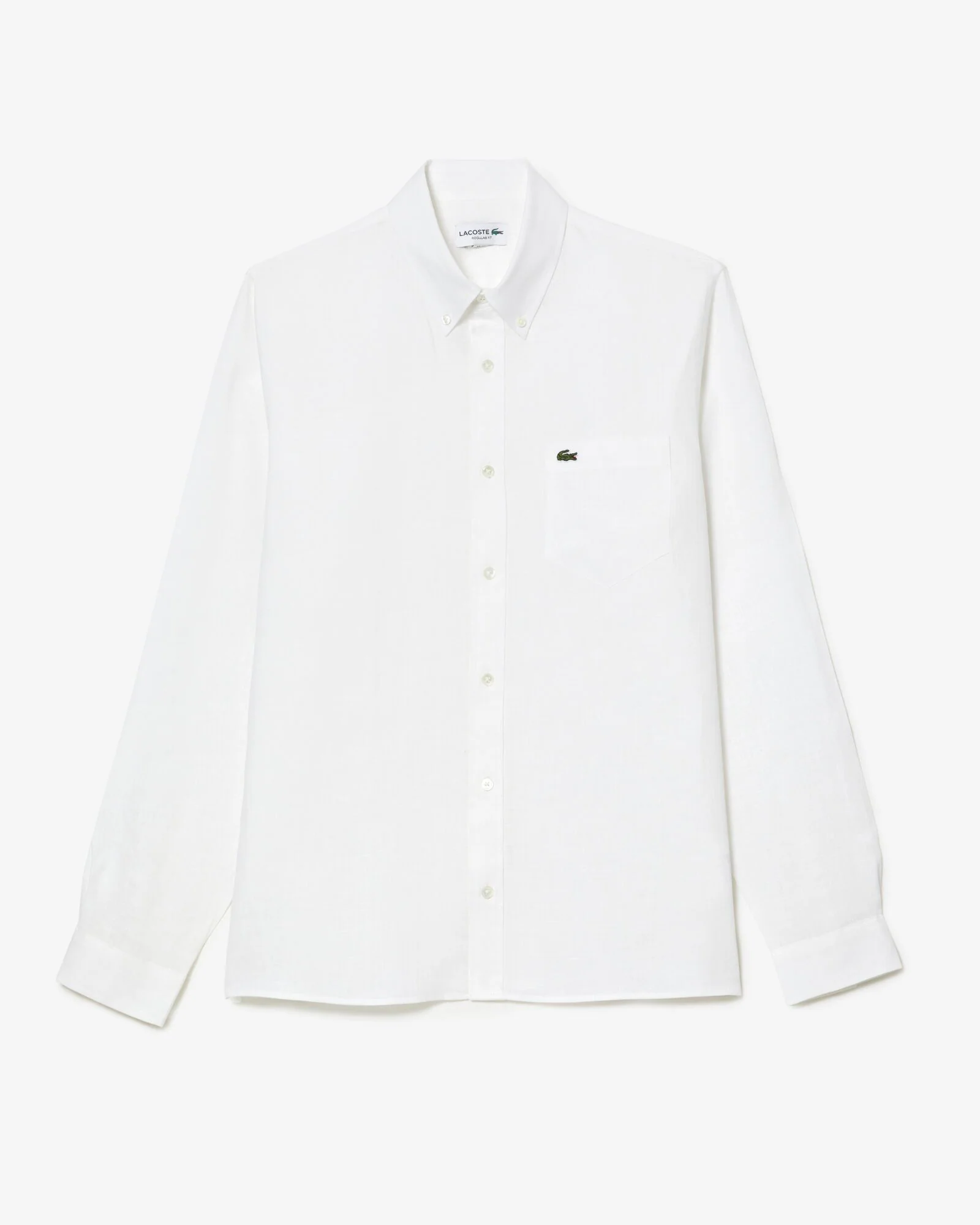 Lacoste Regular Fit Long Sleeve Mens Linen Shirt - White 001 - Image 7