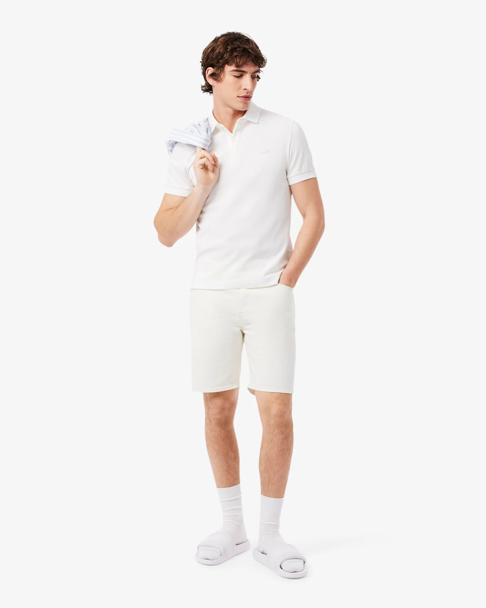 Lacoste Serve Hybrid Monogram Slides - White/White 21G - Image 5