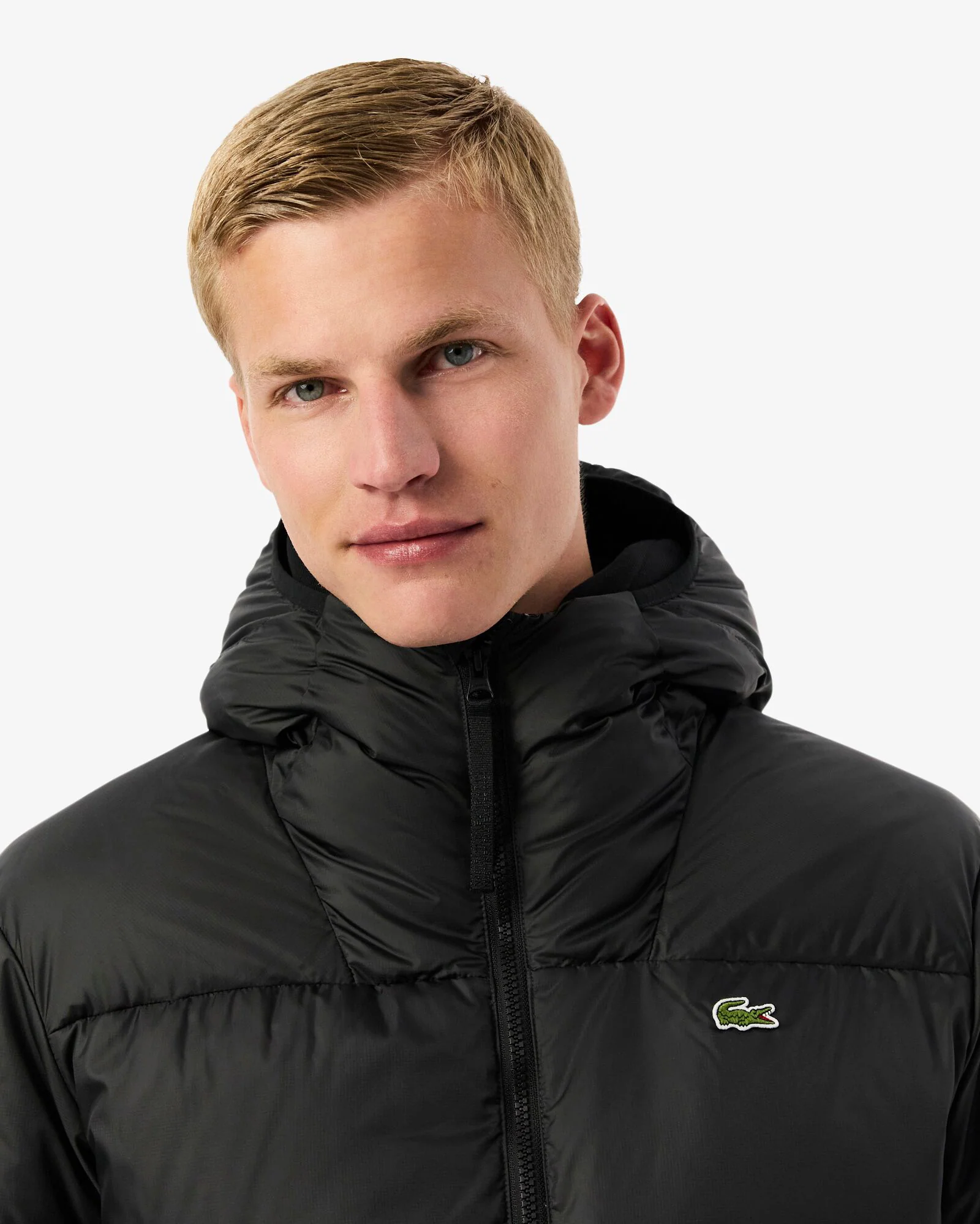 Lacoste Short Water-Repellent Mens Hooded Down Jacket - Black 031 - Image 2