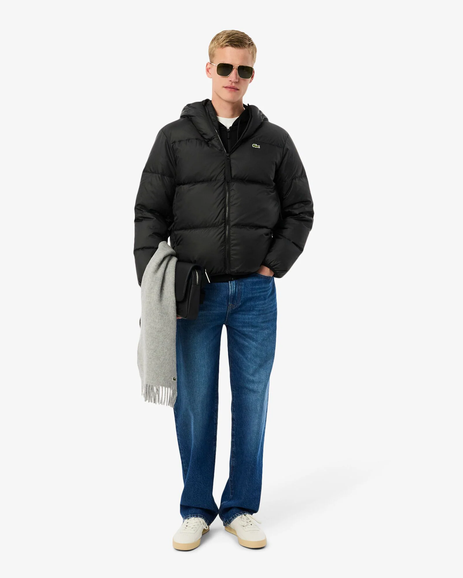 Lacoste Short Water-Repellent Mens Hooded Down Jacket - Black 031 - Image 3