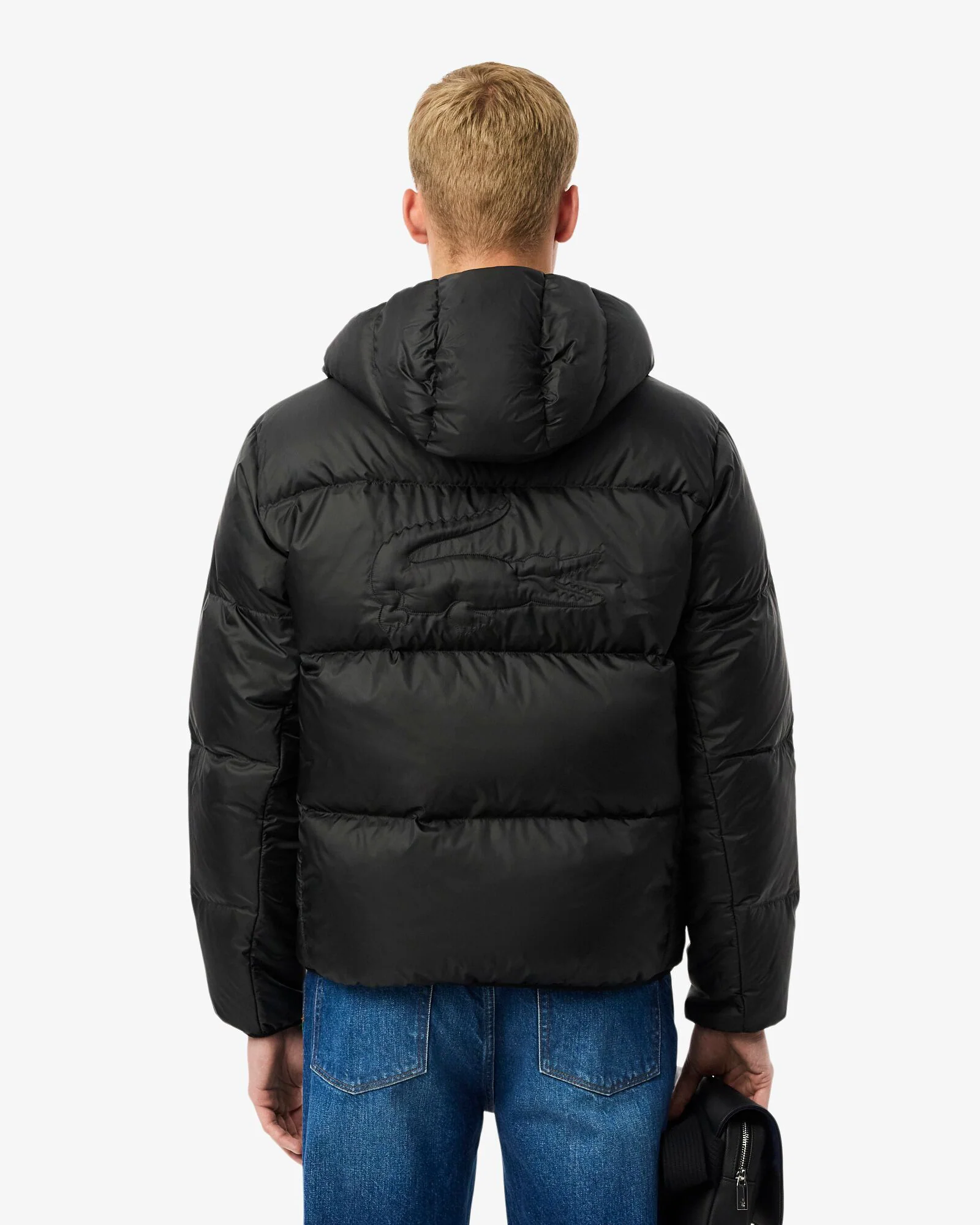 Lacoste Short Water-Repellent Mens Hooded Down Jacket - Black 031 - Image 4