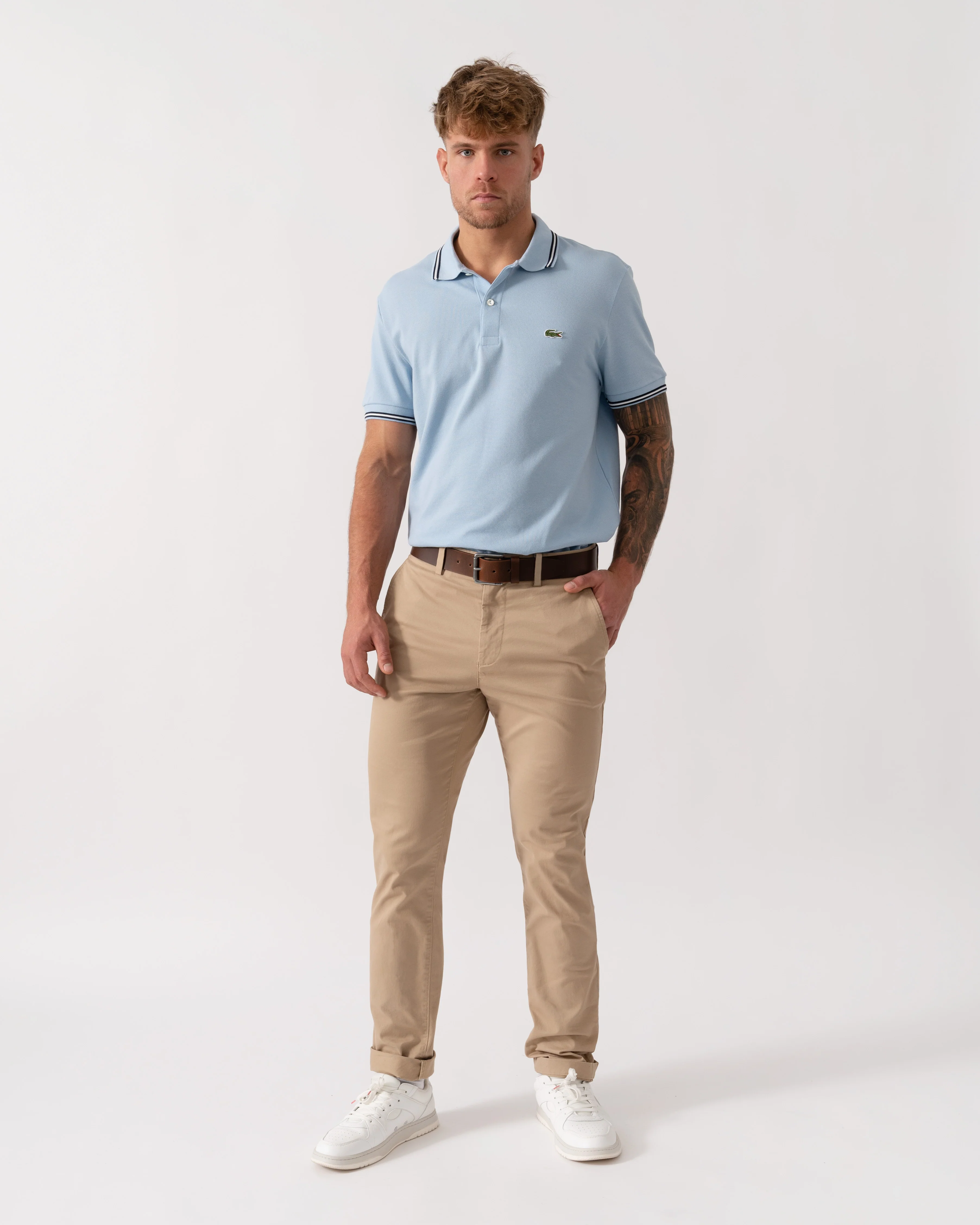 Lacoste Contrast Collar Pique Mens Regular Fit Polo Shirt - Chambray - Image 2