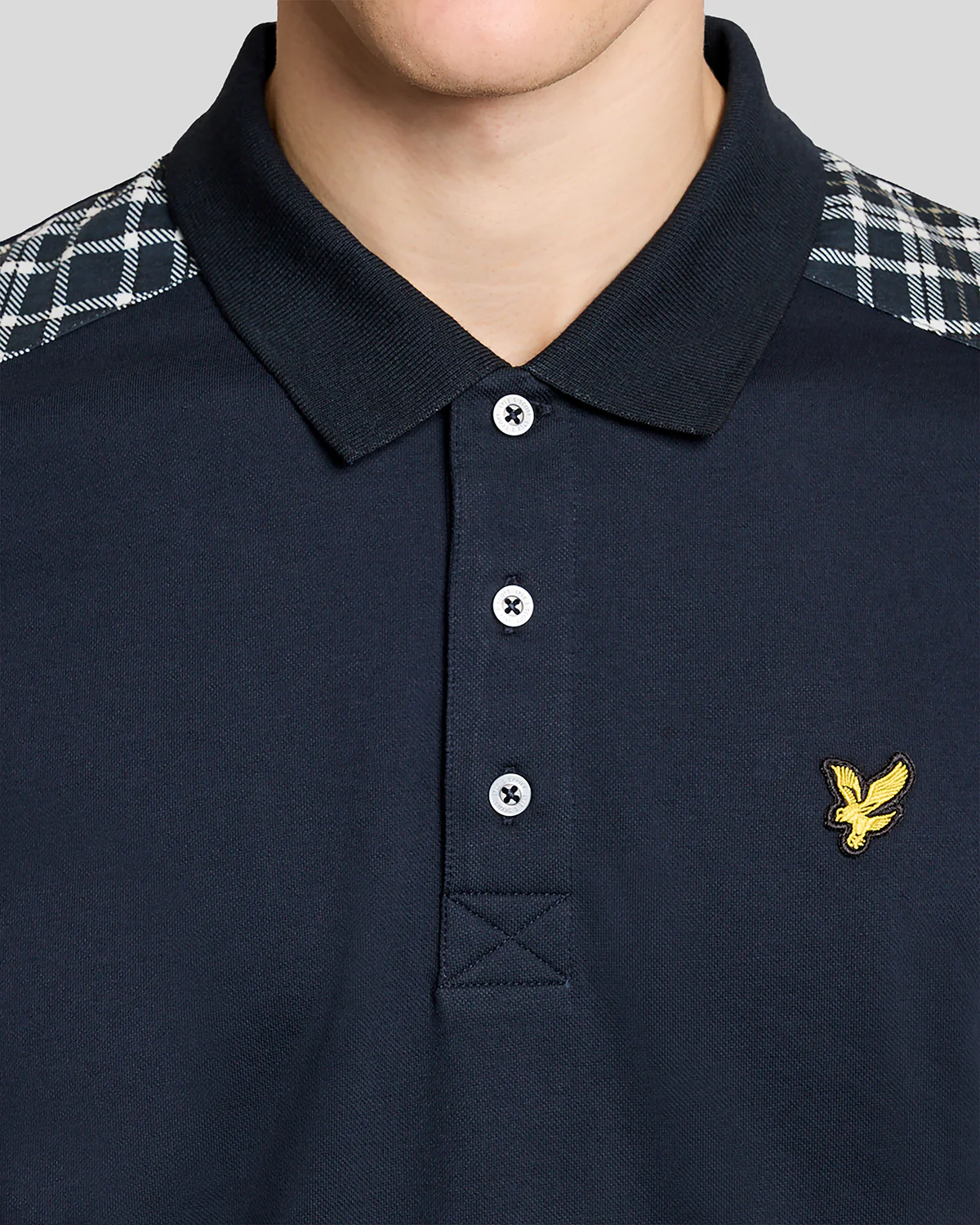 Lyle & Scott Check Panelled Mens Polo Shirt - Z271 Dark Navy - Image 2