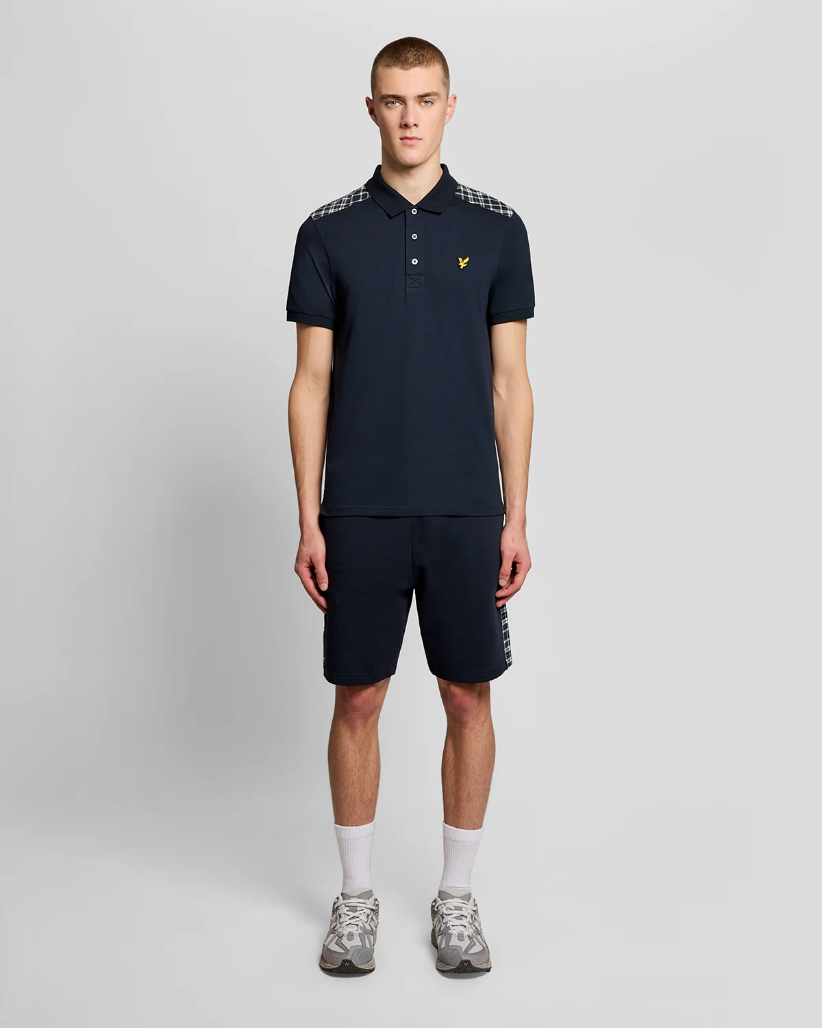 Lyle & Scott Check Panelled Mens Polo Shirt - Z271 Dark Navy - Image 3