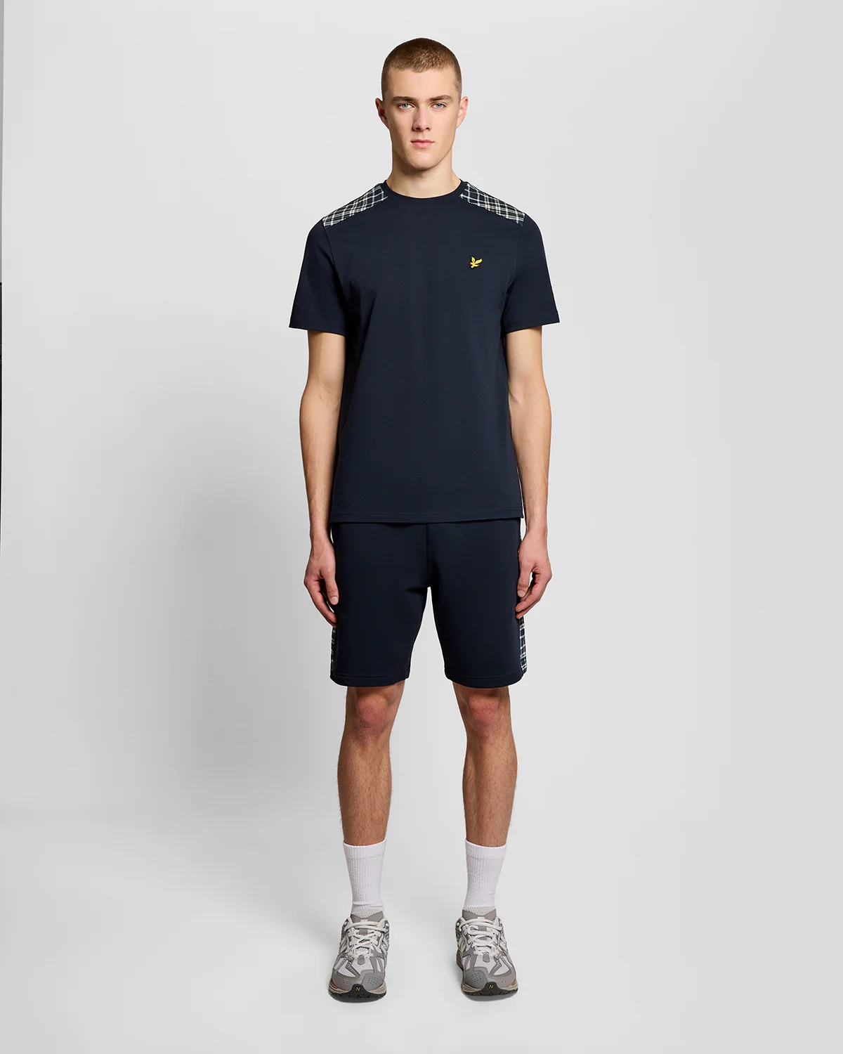 Lyle & Scott Check Panelled Mens T-Shirt - Z271 Dark Navy - Image 3