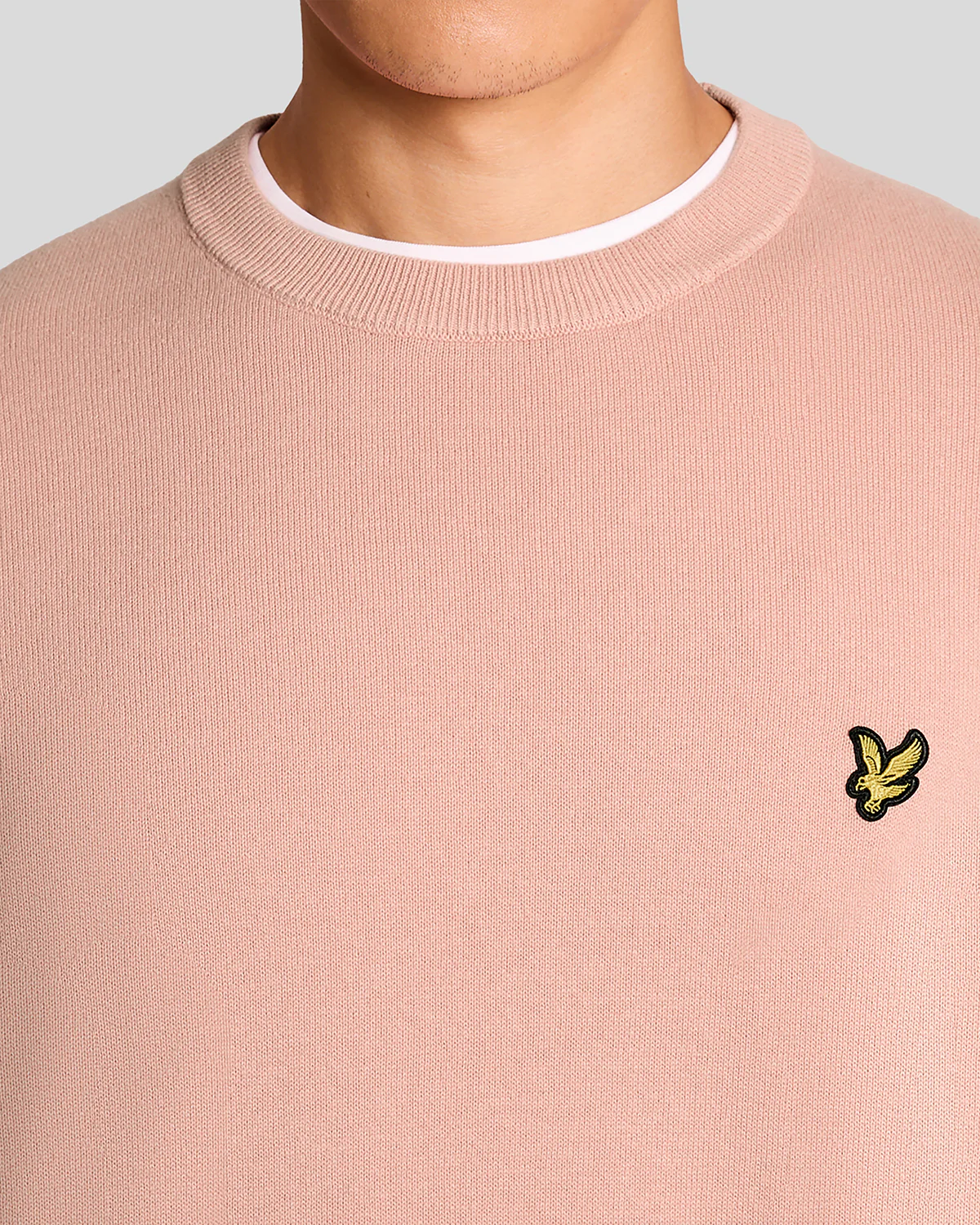Lyle & Scott Cotton Crew Neck Mens Jumper - Y120 Pink Grapefruit - Image 2