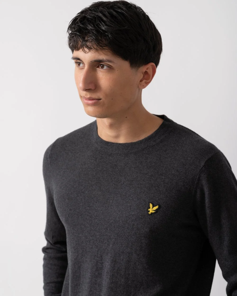 Lyle & Scott Cotton Merino Mens Crew Neck Jumper - 398 Charcoal Marl - Image 2