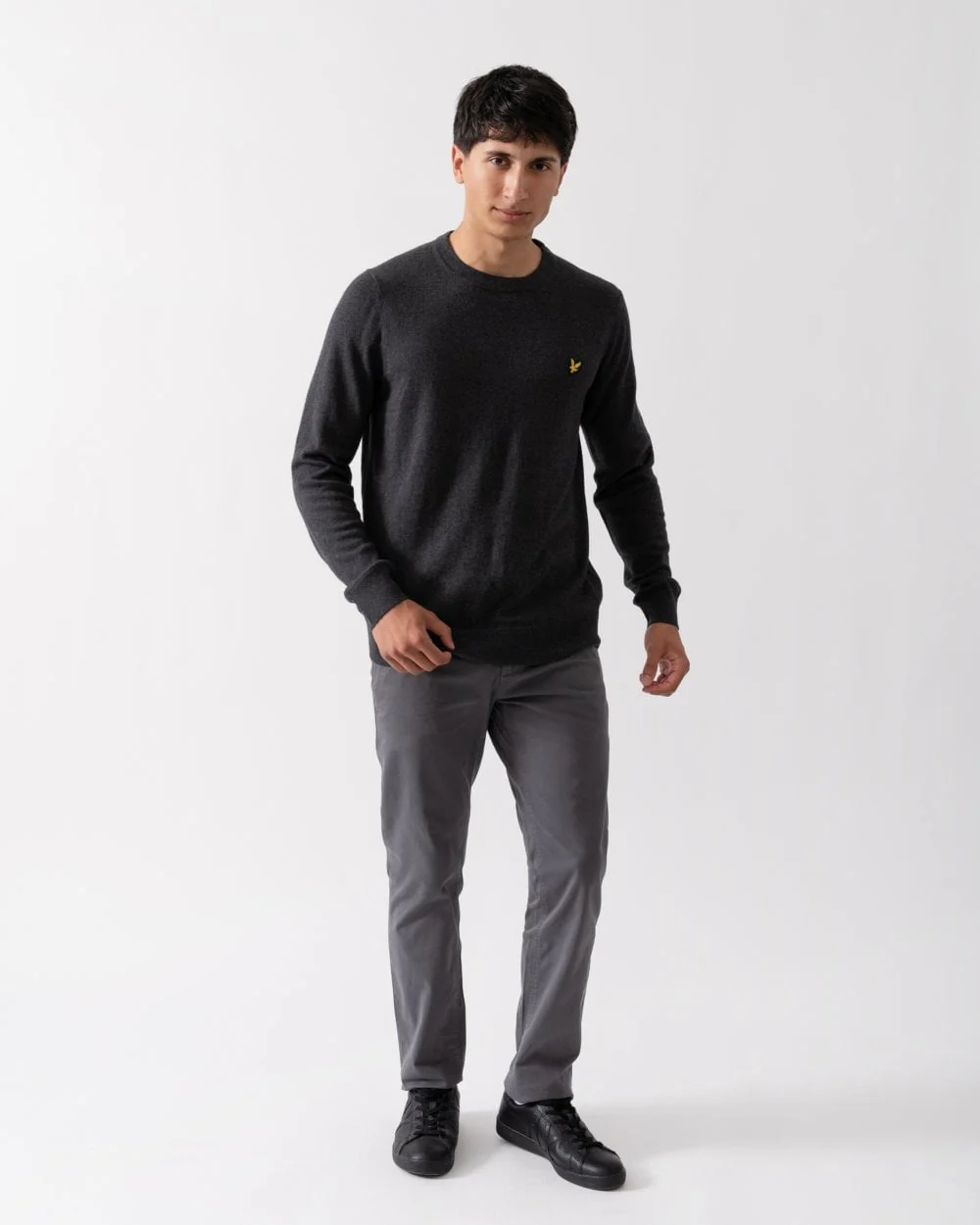 Lyle & Scott Cotton Merino Mens Crew Neck Jumper - 398 Charcoal Marl - Image 3