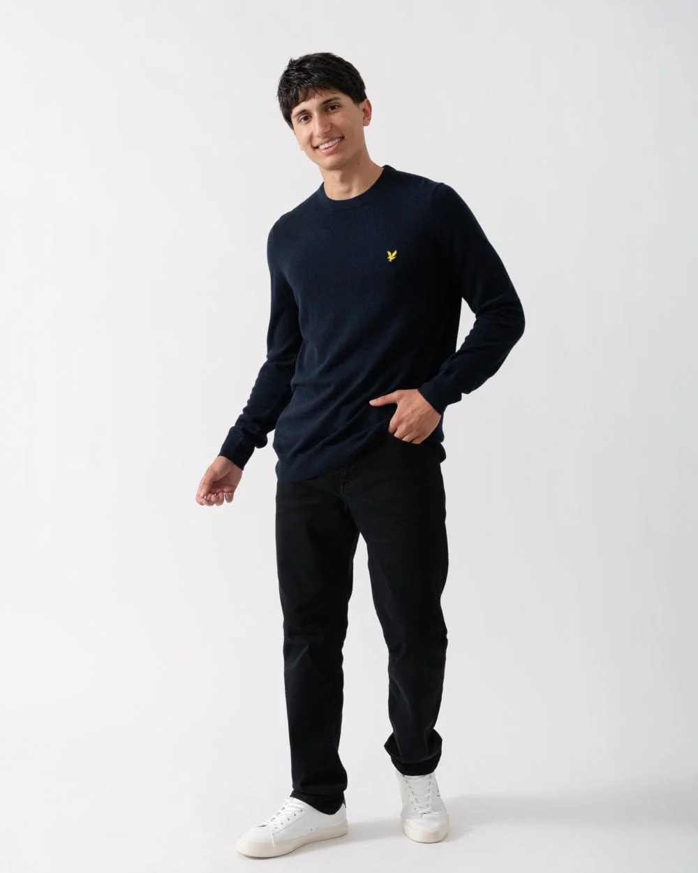 Lyle & Scott Cotton Merino Mens Crew Neck Jumper - Z271 Dark Navy - Image 3