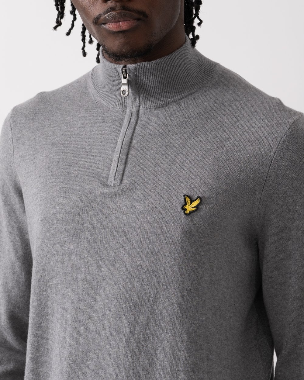 Lyle & Scott Cotton Merino Mens Quarter Zip Jumper - T28 Mid Grey Marl - Image 2