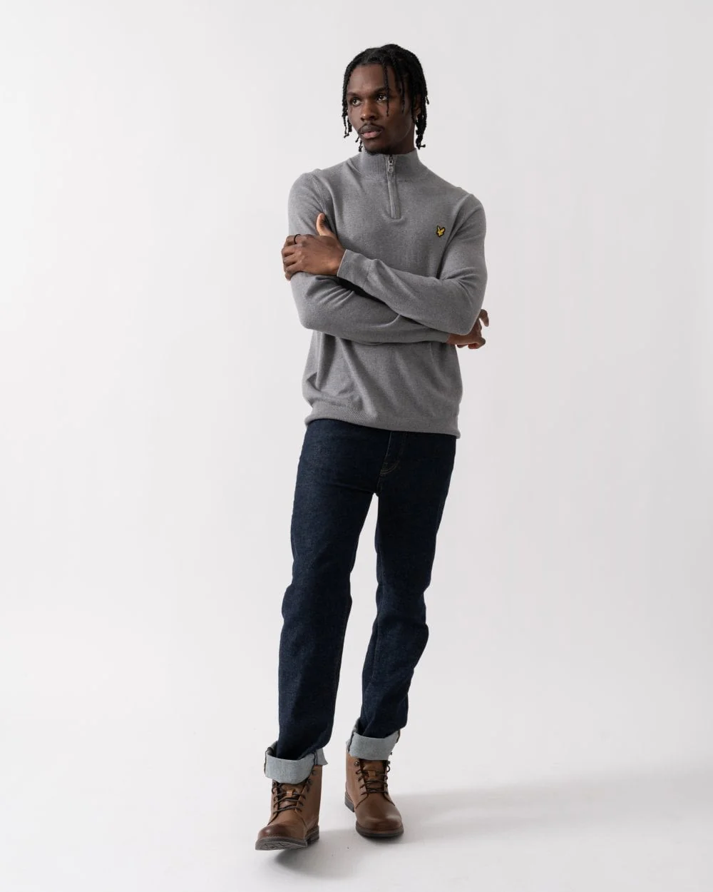 Lyle & Scott Cotton Merino Mens Quarter Zip Jumper - T28 Mid Grey Marl - Image 3