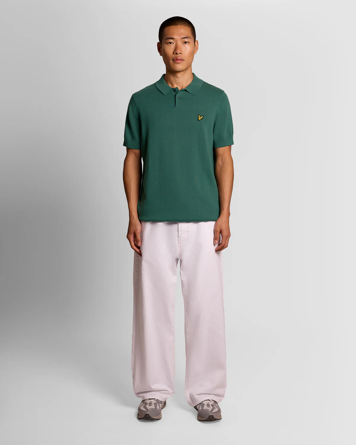 Lyle & Scott Cotton Short Sleeve Mens Knitted Polo - W130 Everglade - Image 3