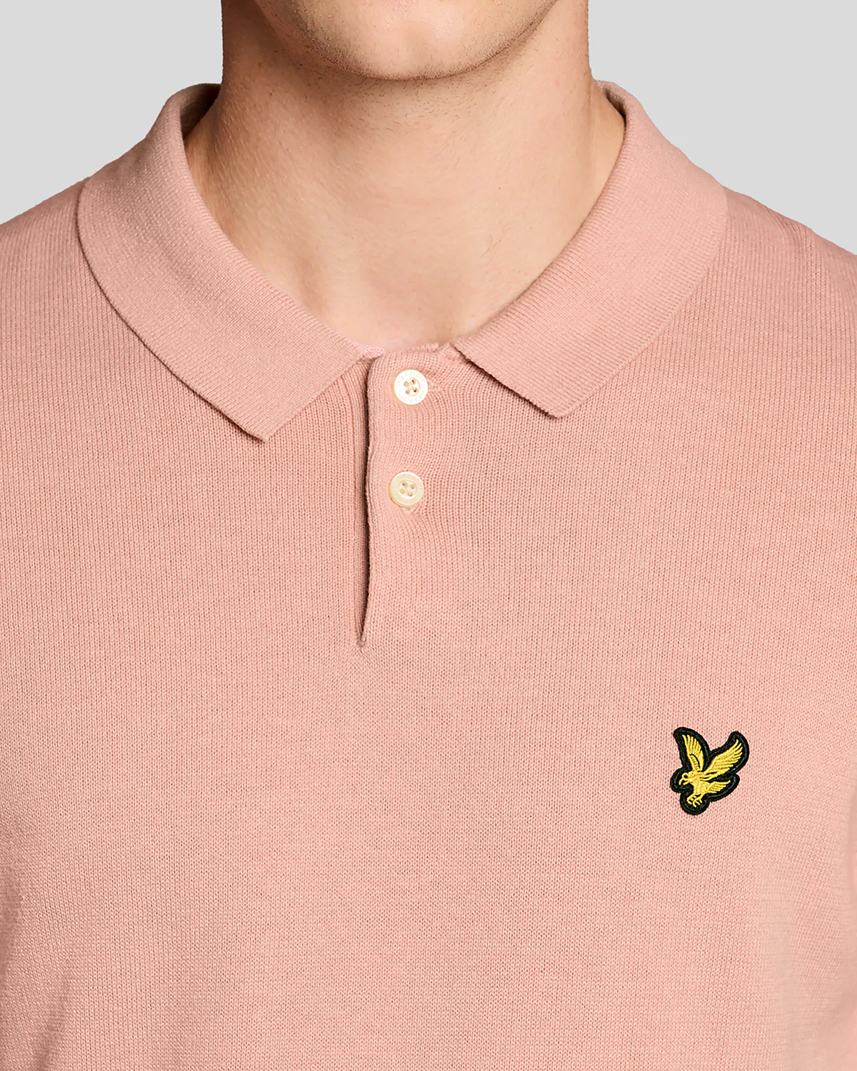 Lyle & Scott Cotton Short Sleeve Mens Knitted Polo - Y120 Pink Grapefruit - Image 2