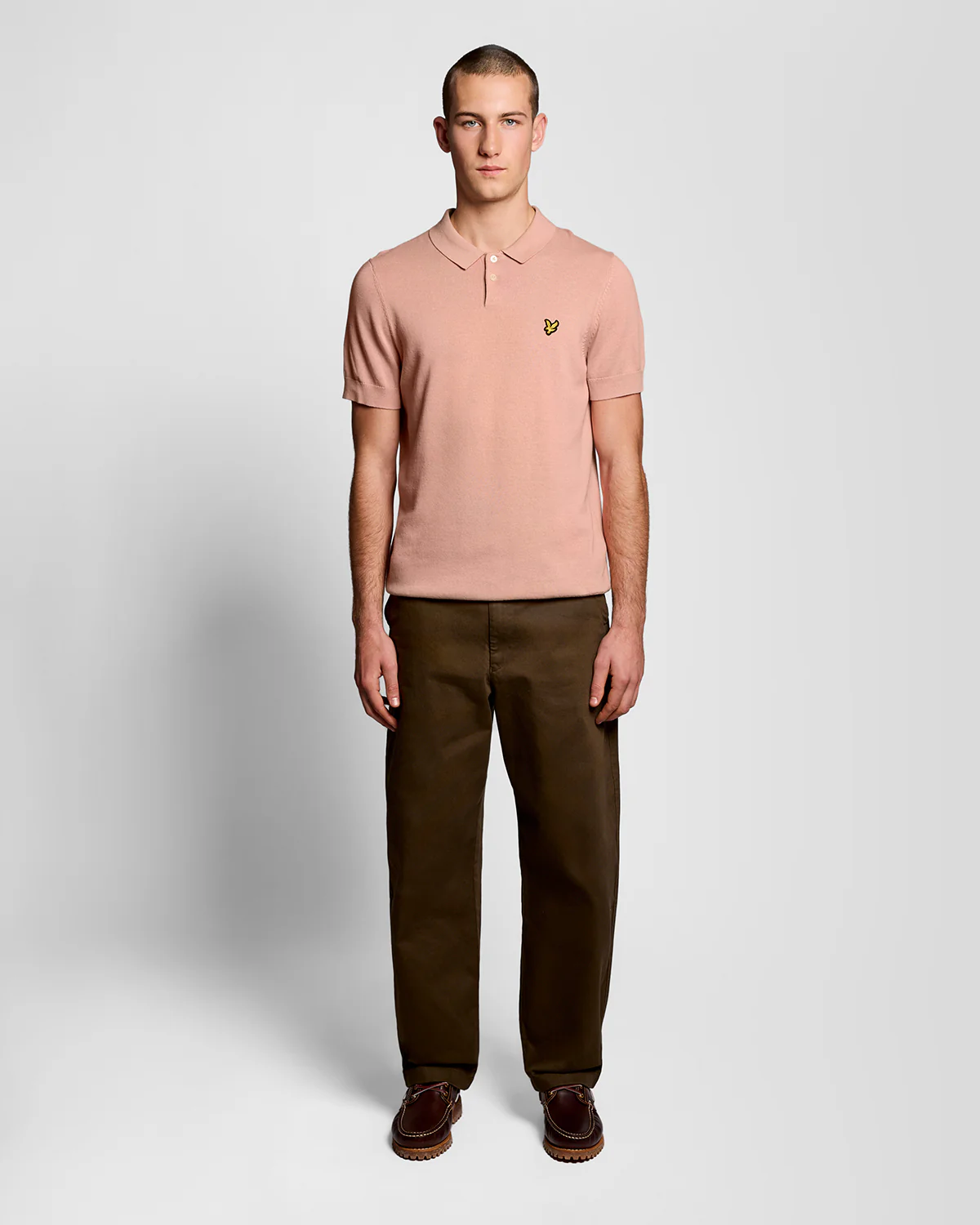 Lyle & Scott Cotton Short Sleeve Mens Knitted Polo - Y120 Pink Grapefruit - Image 3
