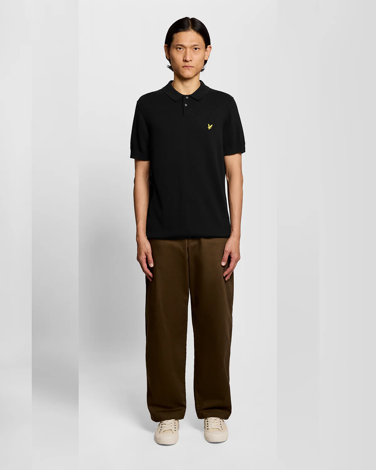 Lyle & Scott Cotton Short Sleeve Mens Knitted Polo - Z865 Jet Black - Image 3