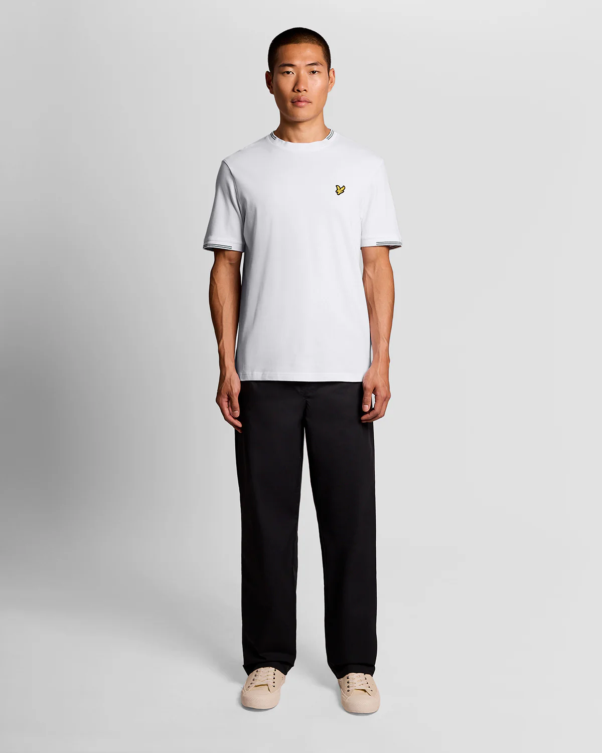 Lyle & Scott Fine Tipped Mens T-Shirt - Y162 White/Everglade - Image 3