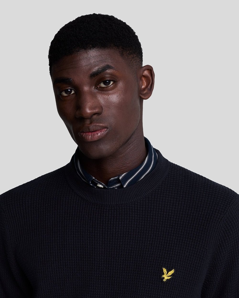 Lyle & Scott Grid Knit Mens Crew Neck Jumper - Z271 Dark Navy - Image 2