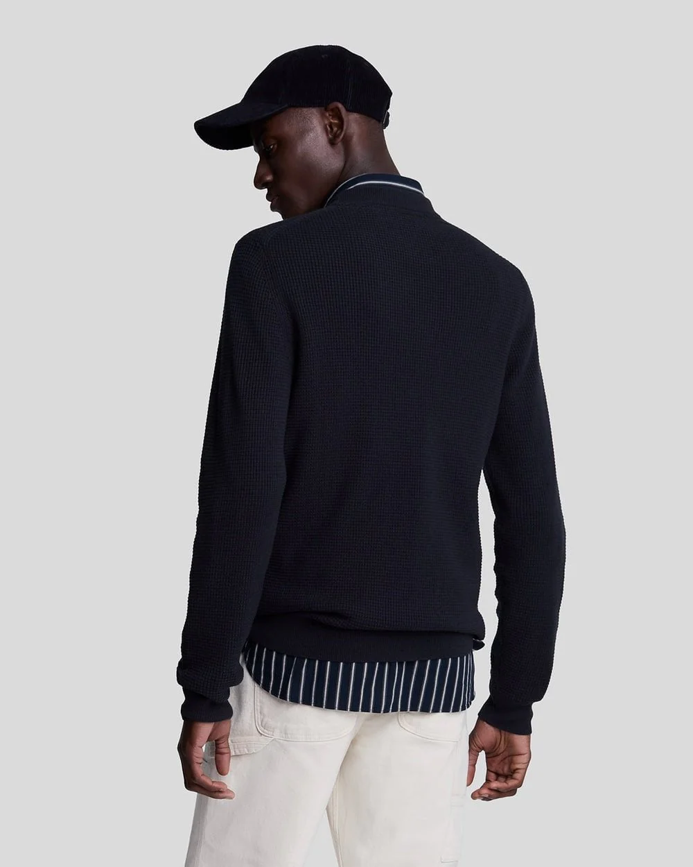 Lyle & Scott Grid Knit Mens Crew Neck Jumper - Z271 Dark Navy - Image 4