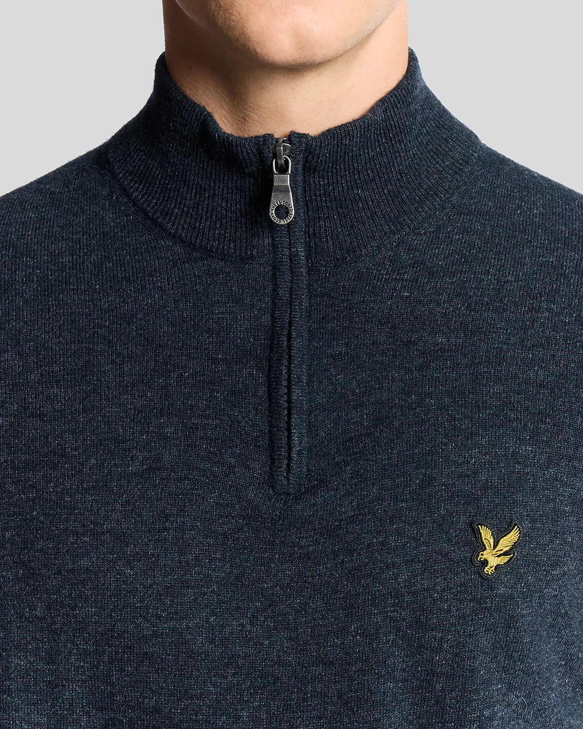 Lyle & Scott Lambswool Blend Quarter Zip Jumper - Z56 Dark Navy Marl - Image 2