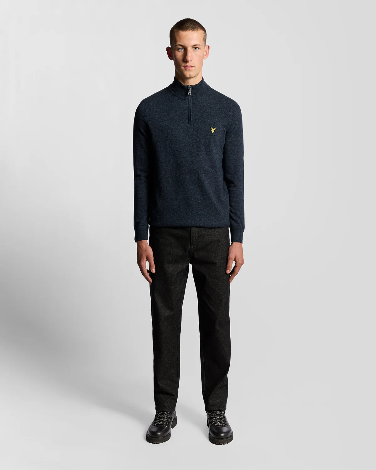 Lyle & Scott Lambswool Blend Quarter Zip Jumper - Z56 Dark Navy Marl - Image 3