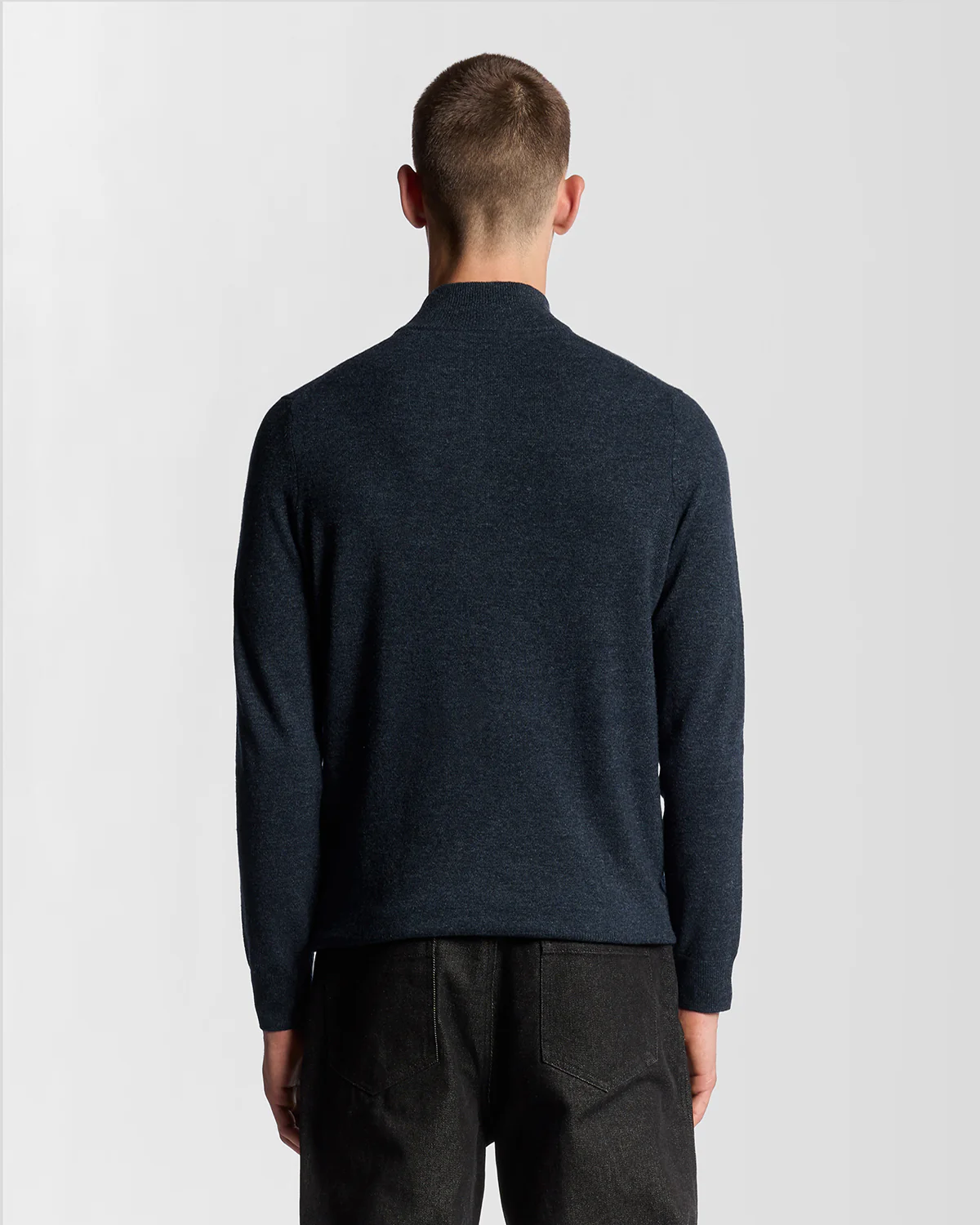 Lyle & Scott Lambswool Blend Quarter Zip Jumper - Z56 Dark Navy Marl - Image 4